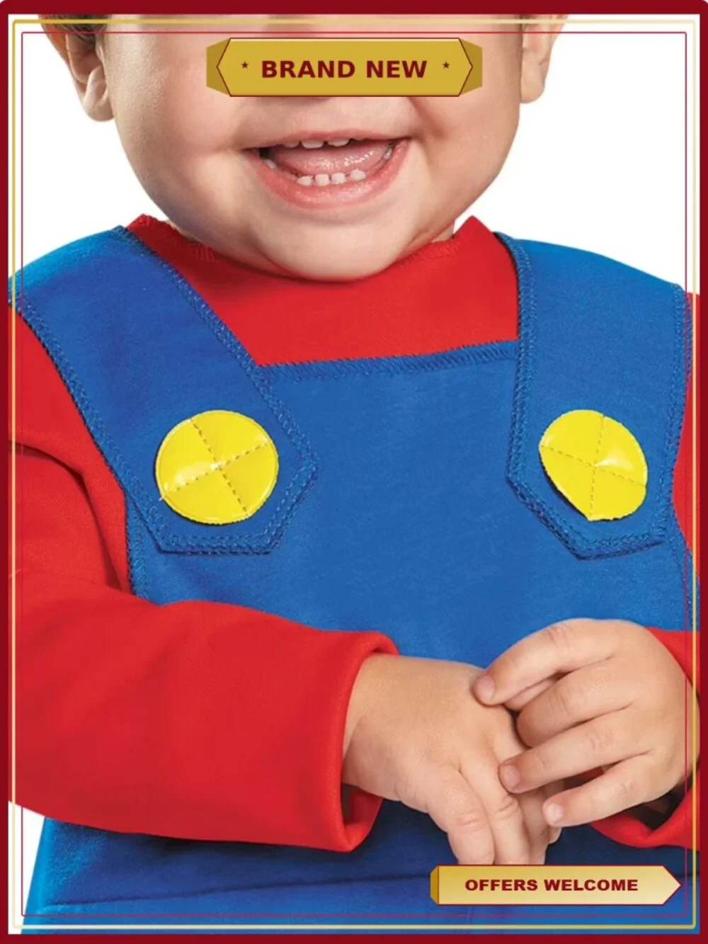 Mario Costume Jumpsuit with Cap 2T Toddler Kids Halloween